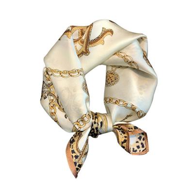 China Nature Small Bandana Fashion Scarves 53*53cm Square Feeling 100% Square Feeling Plain Soft Smooth Silk Handkerchief Beige Leopard Painted Scarf For Women for sale