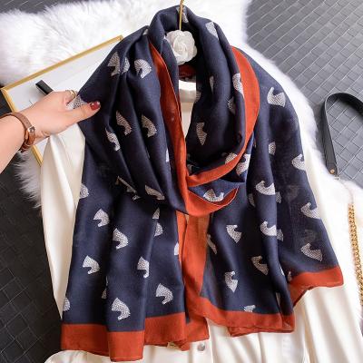 China Manufacturer Custom Korea Style Fashion Casual Scarf Women Long Cotton Shawls Wraps Viscous Scarf Winter Hijabs Animal Print Muslim for sale