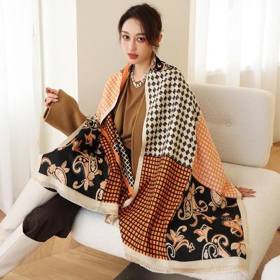 China Classic Newest Scarf Plaid Tartan Cashmere Scarves Women Soft Check Chunky Large Blanket Neck Scarf for sale