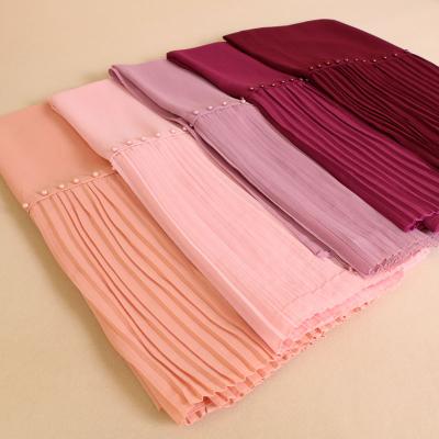 China European American 1909 Beaded Chiffon Pleated Hijab Crinkle Shawl High Quality Scarves for sale