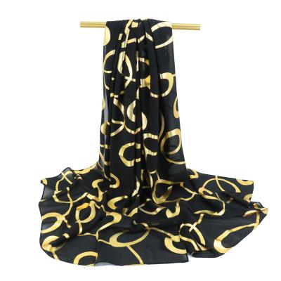 China Fashion Long yj 2915 Malaysian Hijabs Bronzing Wholesale Silk Gauze Scarf Chiffon Black Scarf Women Muslim Headscarf Shawl Hijabs for sale