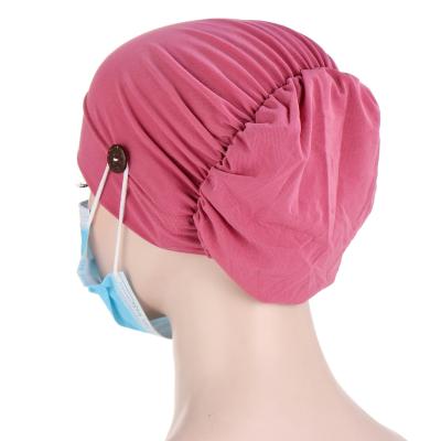 China 2021 Most Popular Nurse Hijab Single Button Turban Elastic Adjustable Turban For Women Breathable Lady for sale