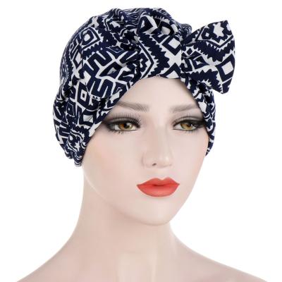 China Breathable Hot Sale Printed Butterfly Turban Hijab Tank Top Elastic Cross Tied Elastic Adjustable Turban For Women Lady for sale