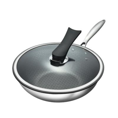 China Sustainable Special Design Widely Used Stainless Wok Non Stick Three-Layer Steel Wok With Lid for sale