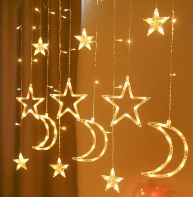 China Christmas Lights Festival LED Star-Moon Curtain Lamp Moon Star Lamp Decoration Lantern Flash Lamp String for sale