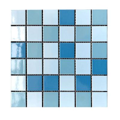 China Foshan Polished 3d Swimming Pool Tile Blue Glass Anti Slip Swimming Pool Ceramic Tile for sale