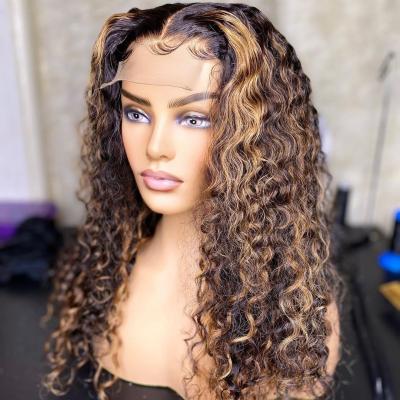 China Wholesale Brazilian Virgin Hair Water Wave Curly Women One Water Dispenser HD Highlight Front Wigs Pre Plucked For Lace Front Wigs for sale