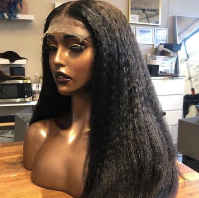 China Unprocessed Brazilian Kinky Curly Straight Hair 13X4 Lace Front Yaki Human Hair Wigs For Black Women for sale