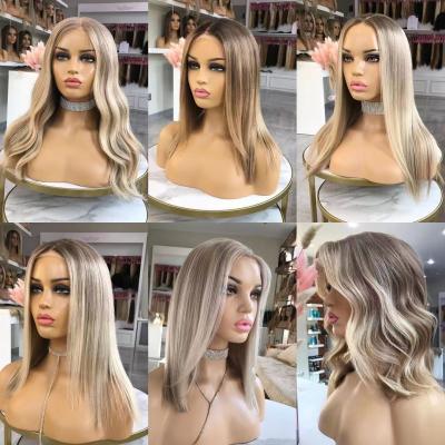 China Kingdom Wave Top Grade Brazilian Silky Straight Virgin Human Hair Full Pre Plucked With Baby Hair Gray Ombre HD Silk Straight Full Lace Wigs With Baby Hair For Women for sale