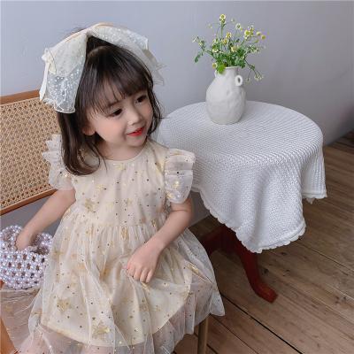 China Comfortable supporting children's veil dress 2021 summer new baby girl's dress golden skirt princess skirt dress net for sale