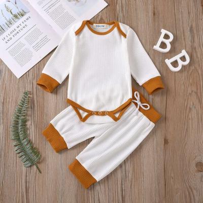 China Wholesale Breathable Rib Cotton Boutique Outfits Long Sleeve Romper and Pants Pajamas Baby Cotton Set for sale