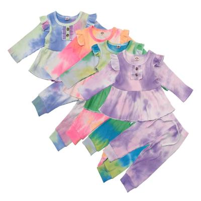 China European and American popular girls fashion children's round neck autumn wear baby tie dye skirt long sleeve two-piece suit set for sale