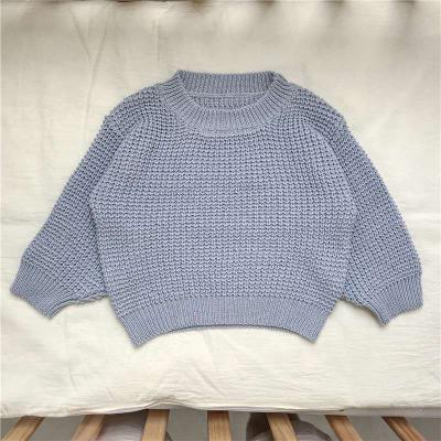 China Round Neck Solid Color Long Sleeve Girls Round Sweater Loose Casual 100% Cotton Sweater for sale