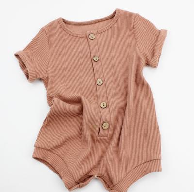 China Cotton Newborn Babies Ribbed Plain Cardigan Jumpsuit Short Sleeve One Piece Rompers for sale