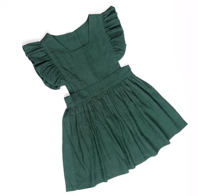 China Classic Toddlers Babies Sleeveless Ruffle Dress Canvas Kids Smoking Dress With Button for sale