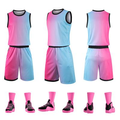 China Best quality 100% polyester basketball jesey uniform white red and black cheap price wholesale design antibacterial good color for sale