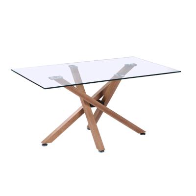 China Free Sample Morden Red Broken Malaysia Tempered Luxury Colored Adjustable Top Stainless Steel Dining Table With Glass for sale