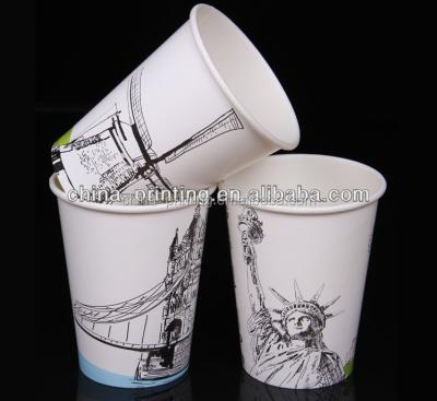 China 8oz 12oz 16oz coffee paper cup ripple biodegradable wallpaper cup kraft paper without lid logo printed for sale