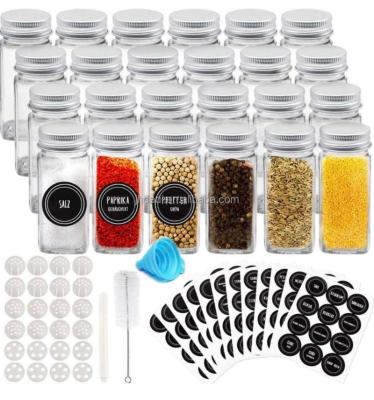 China Square Kitchen Storage Container 4oz 120ml Sustainable Empty Glass Seasoning Bottles Pepper Spice Glass Jar With Shaker Metal Lids for sale