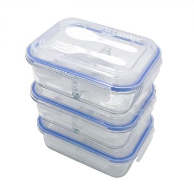 China Microwavable Borosilicate Glass Food Storage Container/Glass Compartment Container With Lid For Take Out Food for sale