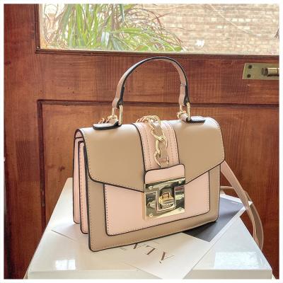 China Other Fashion Popular Simple Atmosphere Simple Lock Shoulder Cross-body Ladies Splicing Wholesale Against Color Small Square Bag for sale