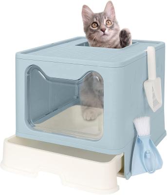 China Sustainable Wholesale Luxury Enclosure White Fully Enclosed Hidden Sifting Big Large Pet Cat Litter Box Toilet Collapsible for sale