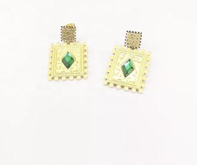 China Trendy Green Gem Pendant Earrings Long Pendant Studs 18K Gold Stainless Steel Earrings for sale