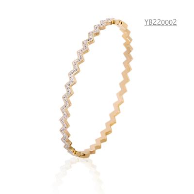 China Luxury Brand 24k Gold Rhinestone Bracelet Stainless Steel Wave Bangle Bracelet for sale