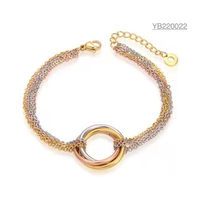 China 16cm roestvrijstalen armband drie kleuren mix dames handketting Te koop