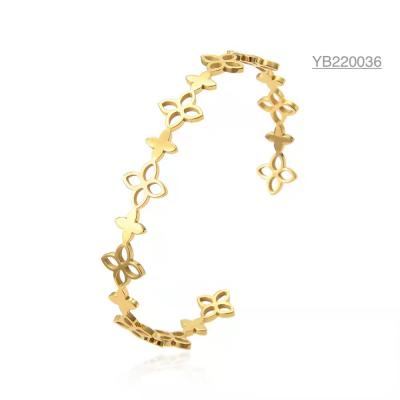 China Ring-Art-hohles Goldblumen-Armband 304 316 316L-Edelstahl-justierbarer Armreif zu verkaufen