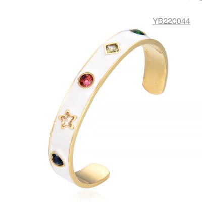 China Stainless Steel Colorful Gemstone Bracelet White Wide Cuff Bangles For Wedding for sale