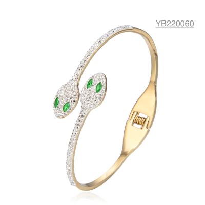 China Pulsera con forma de serpiente de acero inoxidable OEM 14k Brazalete abierto con diamantes completos en venta