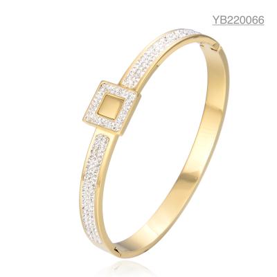 China Durable 14 Karat Gold Rhinestone Bracelet Light Luxury Square Rhinestone Bangle for sale