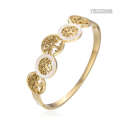 China Brazalete de árbol de la vida de esmalte de joyería chapado en oro de 18 quilates de acero inoxidable en venta