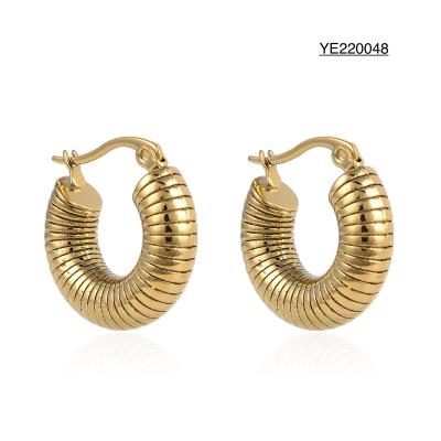 China Aretes de oro de acero inoxidable simples y versátiles, aretes de tuerca redondos gruesos para mujer en venta