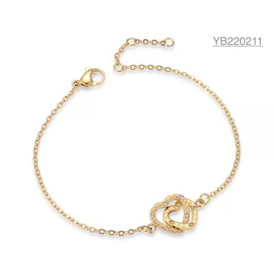 China OEM Precious Stones Double Heart Ring Bracelet 18k Stainless Steel Buckle Bracelet for sale