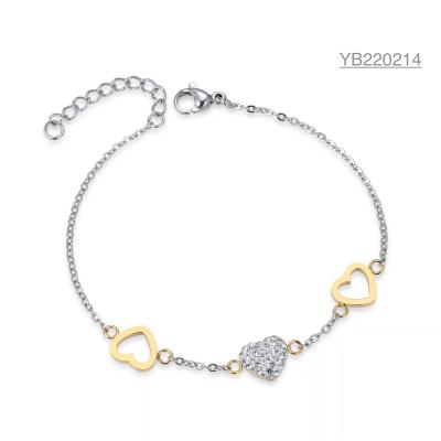 Chine Bracelet Jonc Fiançailles 3 Coeur Strass Acier Inoxydable à vendre