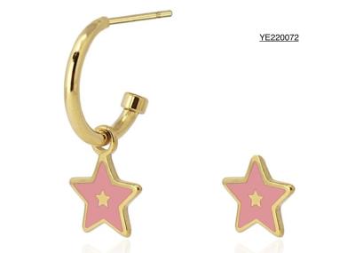 China Pendientes de aro de estrella infantil rosa lindo Pendientes de acero inoxidable de oro de 18 quilates en venta