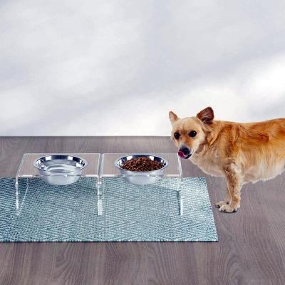 China Eco-friendly Transparent Acrylic Double Bracket Dog Set Detachable Bowl Cat Eating Bowl Holder Heaven and Earth Feeding Tableware Rack for sale