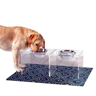 China Eco-friendly Acrylic Pet Bowl Cat Dog Elevated Bowl Raised Feeding Rack Transparent Acrylic Pet Bowl Stand for sale