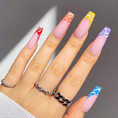 China Wholesale Europe and America Private Label Full Cover Long Fake Tips Ballerina Coffin Shape Artificial Press On Nails Gel French Acrylic Set OEM for sale