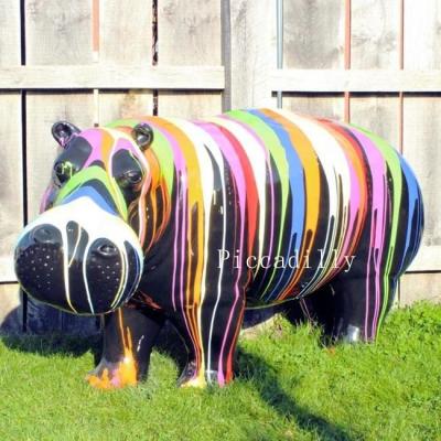 China Colorful China Fiberglass Hippopotamus Statue In Sculpture Modern Animal Fiberglass Art For Sale for sale