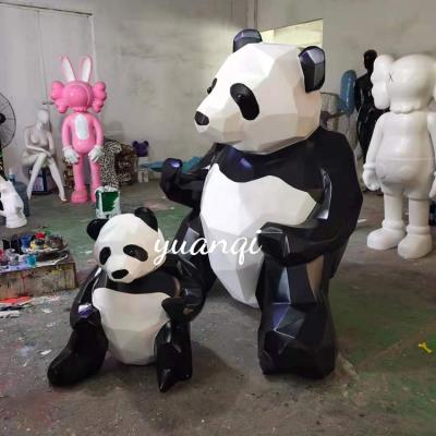 China Modern China Decor Sculpture Fiberglass Panda Life Size Geometric Animal Statue for sale