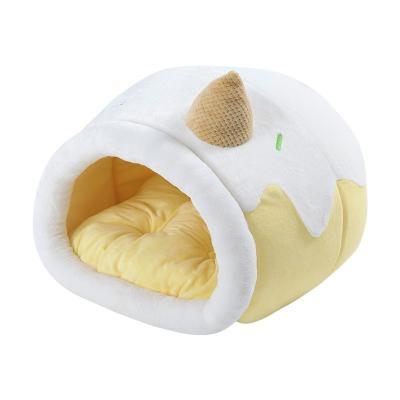 China Breathable Removable Interior High Resilience Protection Embroidery Texture Plush Partially Enclosed Pet Bed for sale