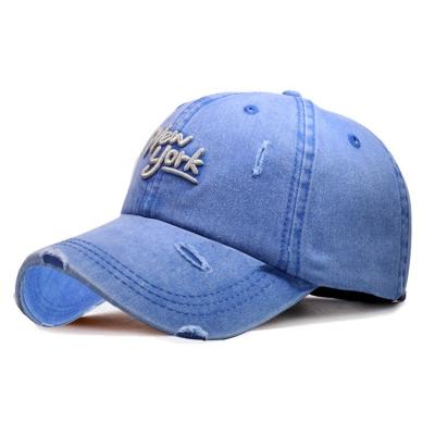 China 2020 Letter Embroidery 6 Panel JOINT Denim Distressed Vintage Jean Hats Hip Hop Snapback Washed Baseball Cap for sale