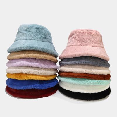 China New Hot Decoration Fashion Bucket Hats For Women Girls Rabbit Fur Color Solid Warm Hat Autumn Winter Ladies Fishing Cap Panama Fisherman Hats for sale