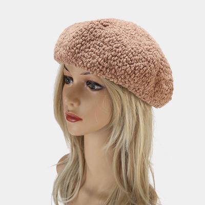 China Lady Elegant Casual Autumn Caps Solid Color Style Warm Winter Beanie Hat Retro Plain Beret French Artist Women Chenille Berets for sale