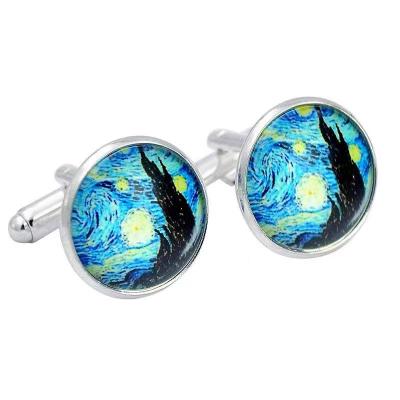 China Hot Selling 2021 Newest Custom Van Gogh High Quality Stainless Steel Cufflink Metal Cufflinks for sale