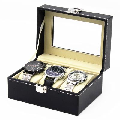 China Fancy Watch Storage Wholesale Cheap Leather Watch Case 3 Slots for sale