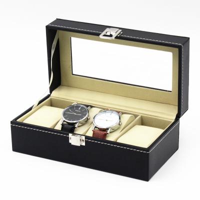 China Classic Design 4 Grids PU Black Leather Watch Storage Watch Box For Christmas Gift Watch Promotion Packaging Box for sale